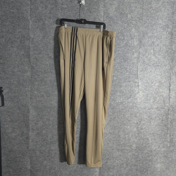 Adidas Track Pants Beige Mens Sz XL Brown Stripes Athletic Training Performances - Picture 1 of 12